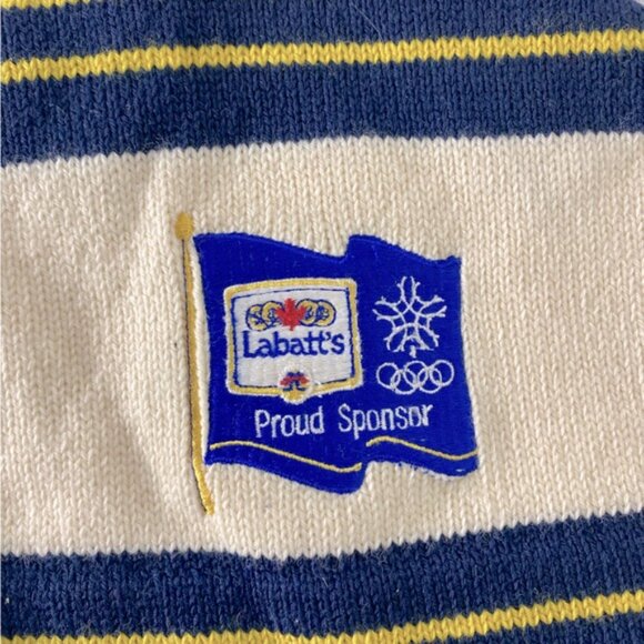 Vintage Labatt’s ‘88 Calgary Olympics Blue Yellow Cream Striped Wool Toque - Picture 14 of 14
